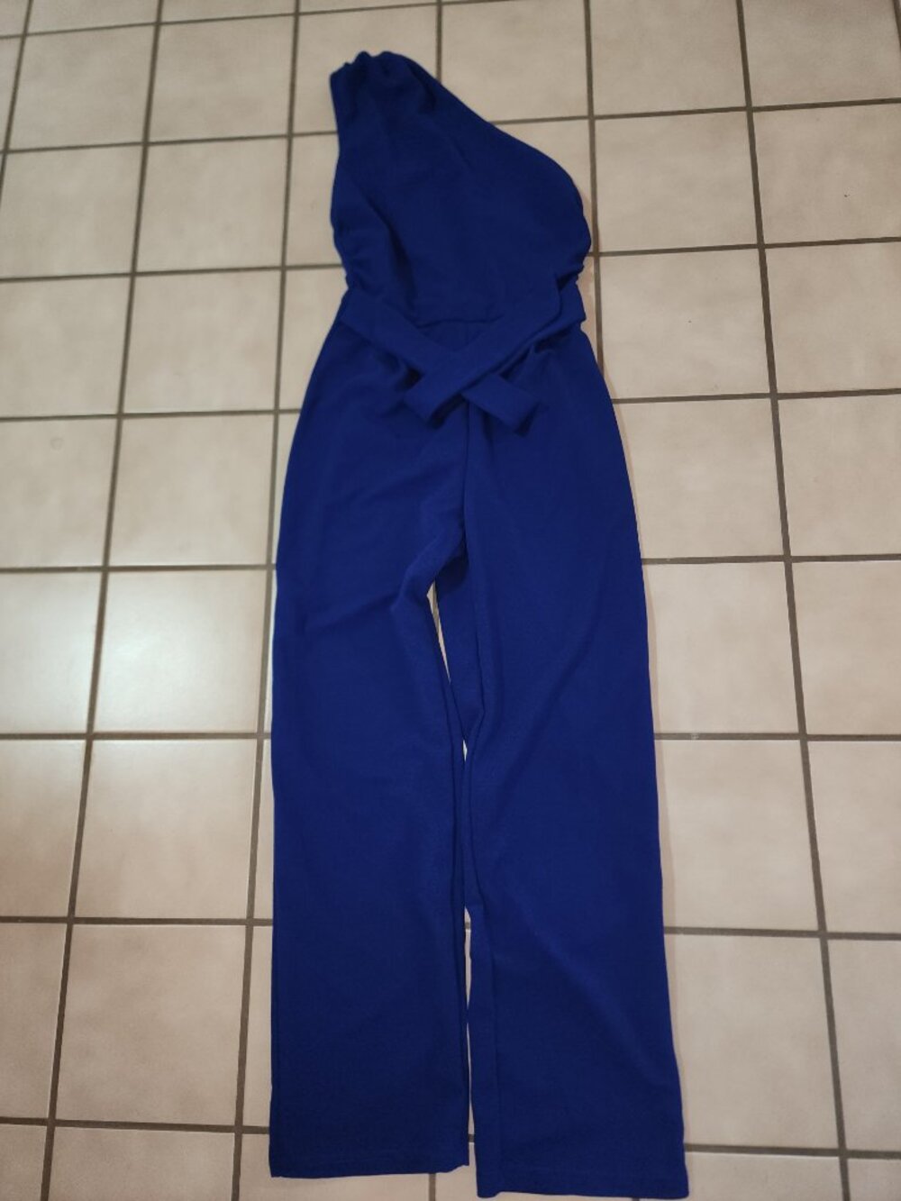 Shein Off Shoulder Royal Blue Jumpsuit Women’s M – Tie Back, Wide Leg, Elegant